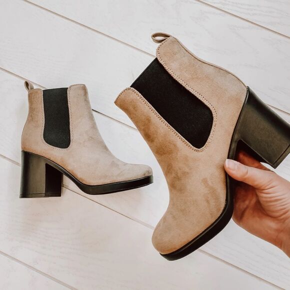 BEIGE FAUX SUEDE BOOTIE - Picture 1 of 4